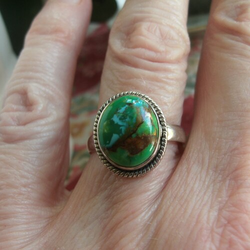 Huge Copper Green on sale Turquoise Stone Unisex Sterling Silver Ring, Mohave Turquoise