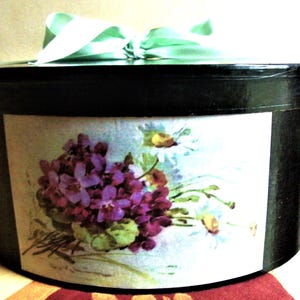 Hat box bouquet of violets