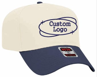 Personalized Embroidered OTTO CAP 5 Panel Mid Profile Baseball Cap Custom Embroidery 31069 Navy/Natural