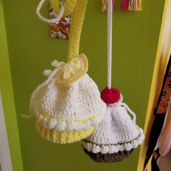 Crochet Cupcake Bags / Small Handmade Shoulder Bag / Knit Cake Purse