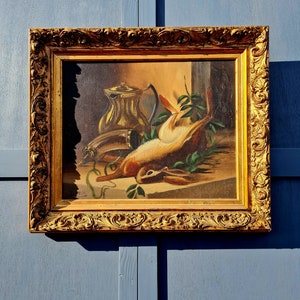 Early 20th century framed oil on canvas - Game