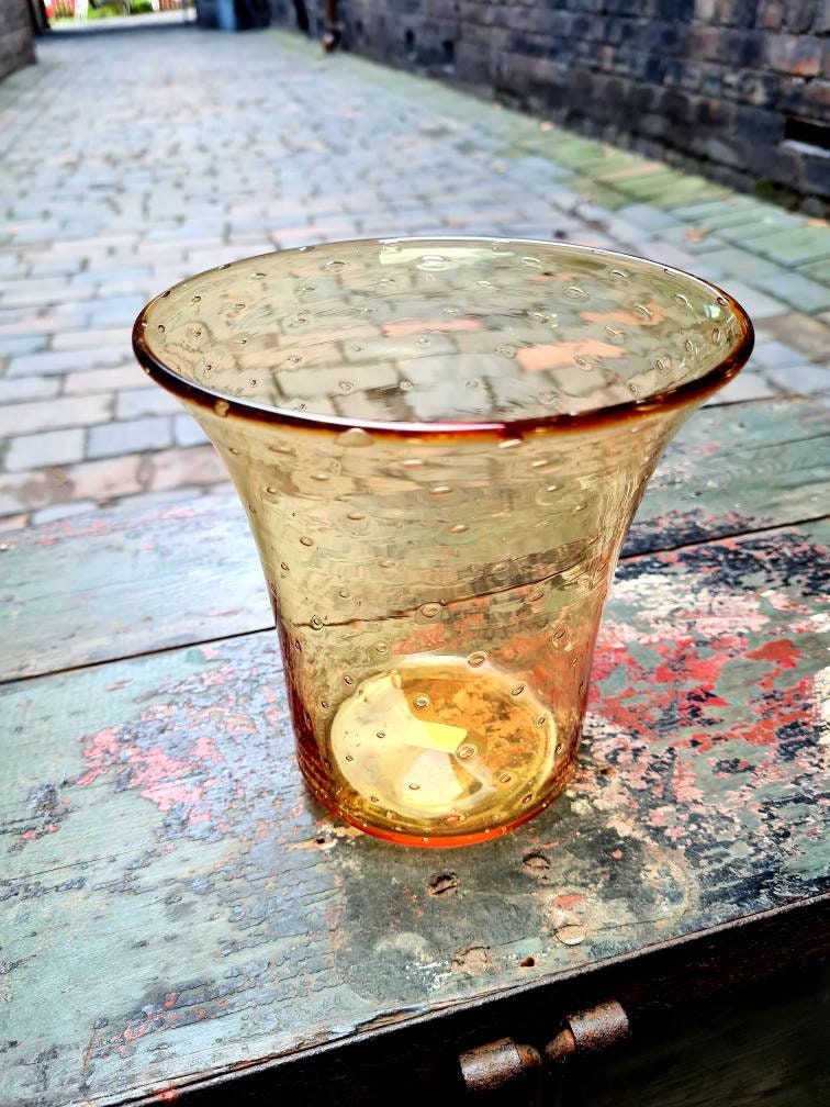 Vintage 50's Whitefriars Amber Glass Vase Hand Blown Etsy UK