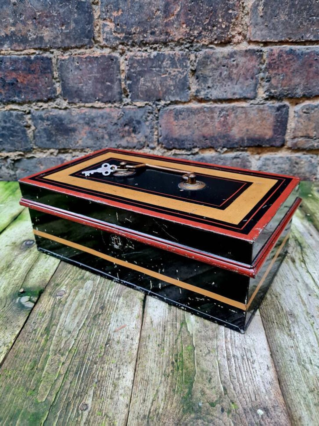 Antique Metal Cash Box With Key Etsy