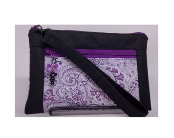 Purple Paisley Wristlet Devon, Glass Bead Zipper Charm, Christmas, Birthday, Mother, Graduation, Teacher