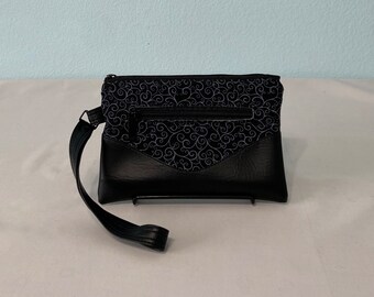 Vegan Leather Wristlet Swirl in Black Christmas Birthday Mother Graduation Teacher