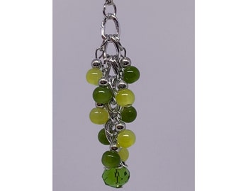 Bag Jewelry, Purse Charm, Zipper Charm, Green Glass Beads