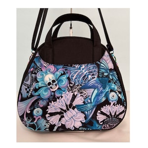Skulls Day of the Dead Canvas Handbag Crossbody Top Handle Goth Purse Erica Bowler Zippered Pocketbook Water Resistant Travel Large Bag
