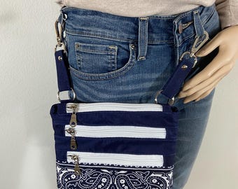 Blue Bandana Print Zippy Bag Hip Bag Purse Christmas Birthday Mother Graduation Teacher