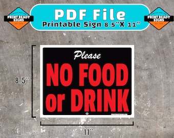 Please No Food or Drink Digital Sign Download (8.5x11 inches) PDF format Printable - adobe printable sign no food no drinks customer store