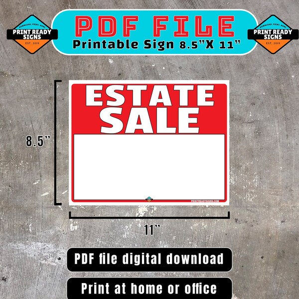 Estate Sale sign PDF digital download (8.5x11 inches) PDF format Printable - tag sale - estate sale sign diy - estate sale signs diy - DIY