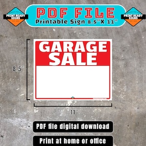 Garage Sale sign PDF digital download (8.5x11 inches) PDF format Printable - garage sale signs pdf - garage sale sign diy neighborhood DIY