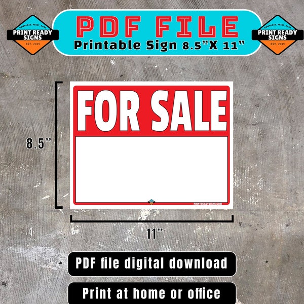 For Sale sign PDF digital download (8.5x11 inches) PDF format Printable - vehicle - sell - for sale by owner - car - blank sign - window DIY