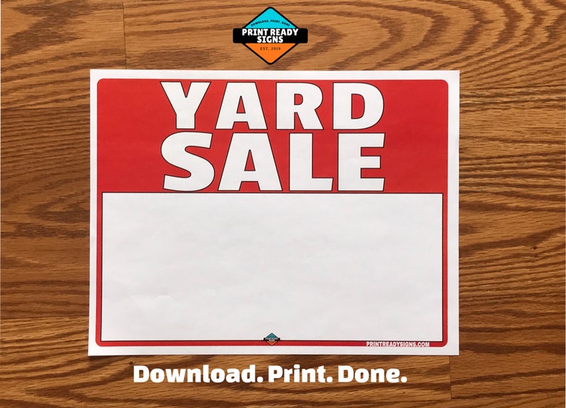 Yard Sale Sign PDF Digital Download 8.5x11 Inches PDF Format Printable Yard Sale Sign Printable