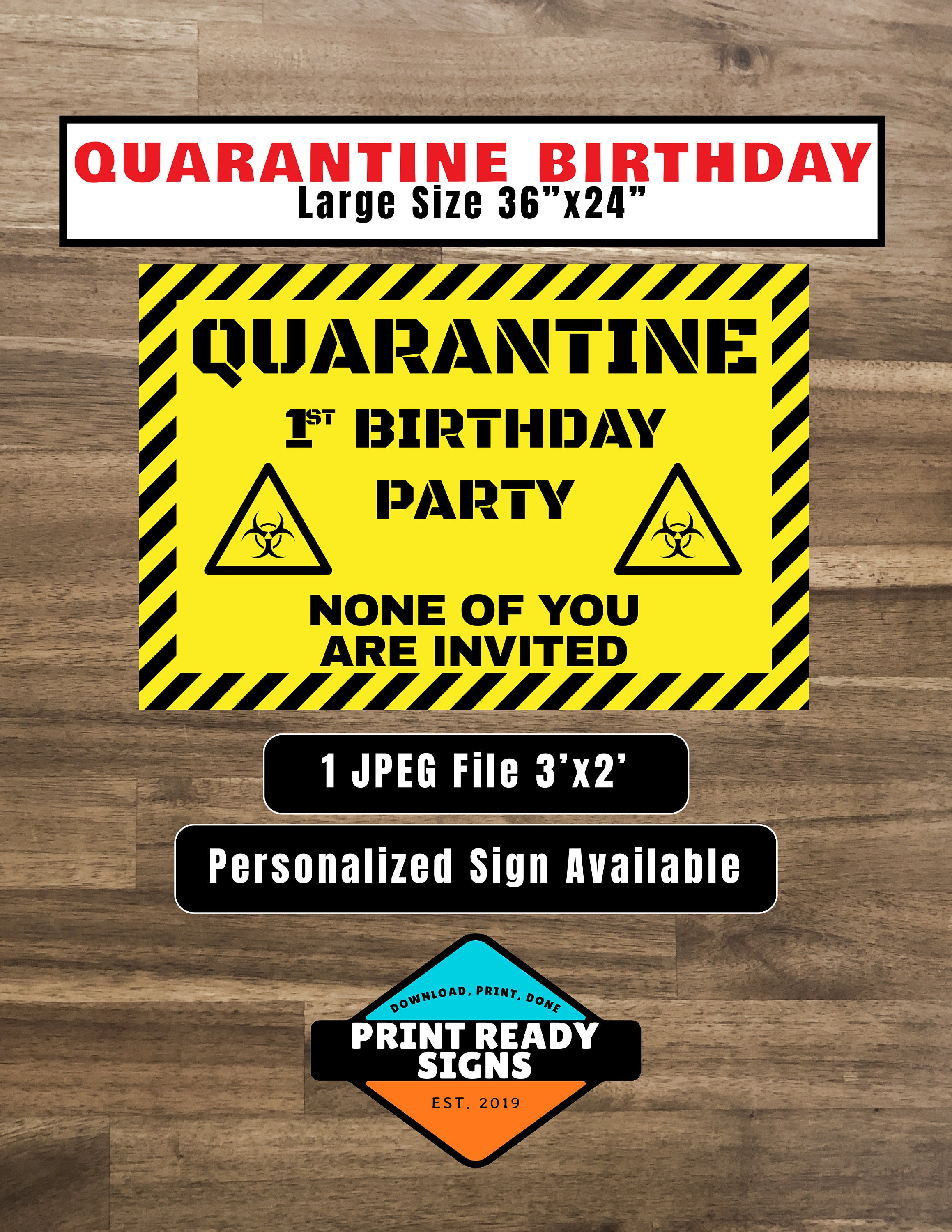 Quarantine Birthday Sign Digital Download Poster JPEG Format Etsy