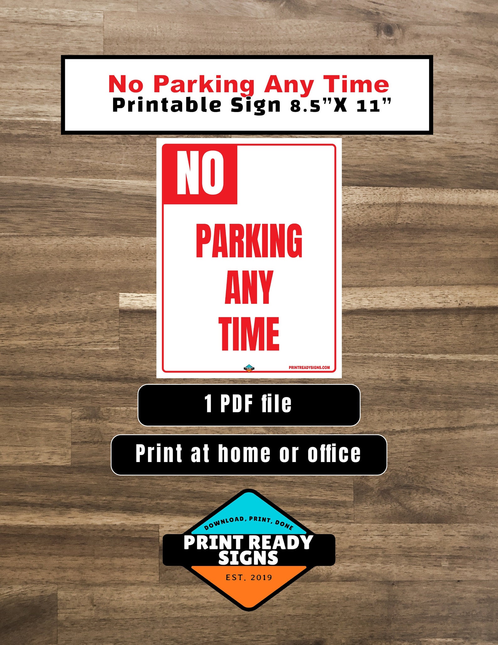 No Parking Any Time Digital Download 8.5x11 Inches PDF Format Printable ...