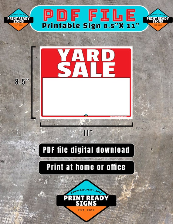 Yard Sale Sign Pdf Digital Download 8 5x11 Inches Pdf Format Etsy