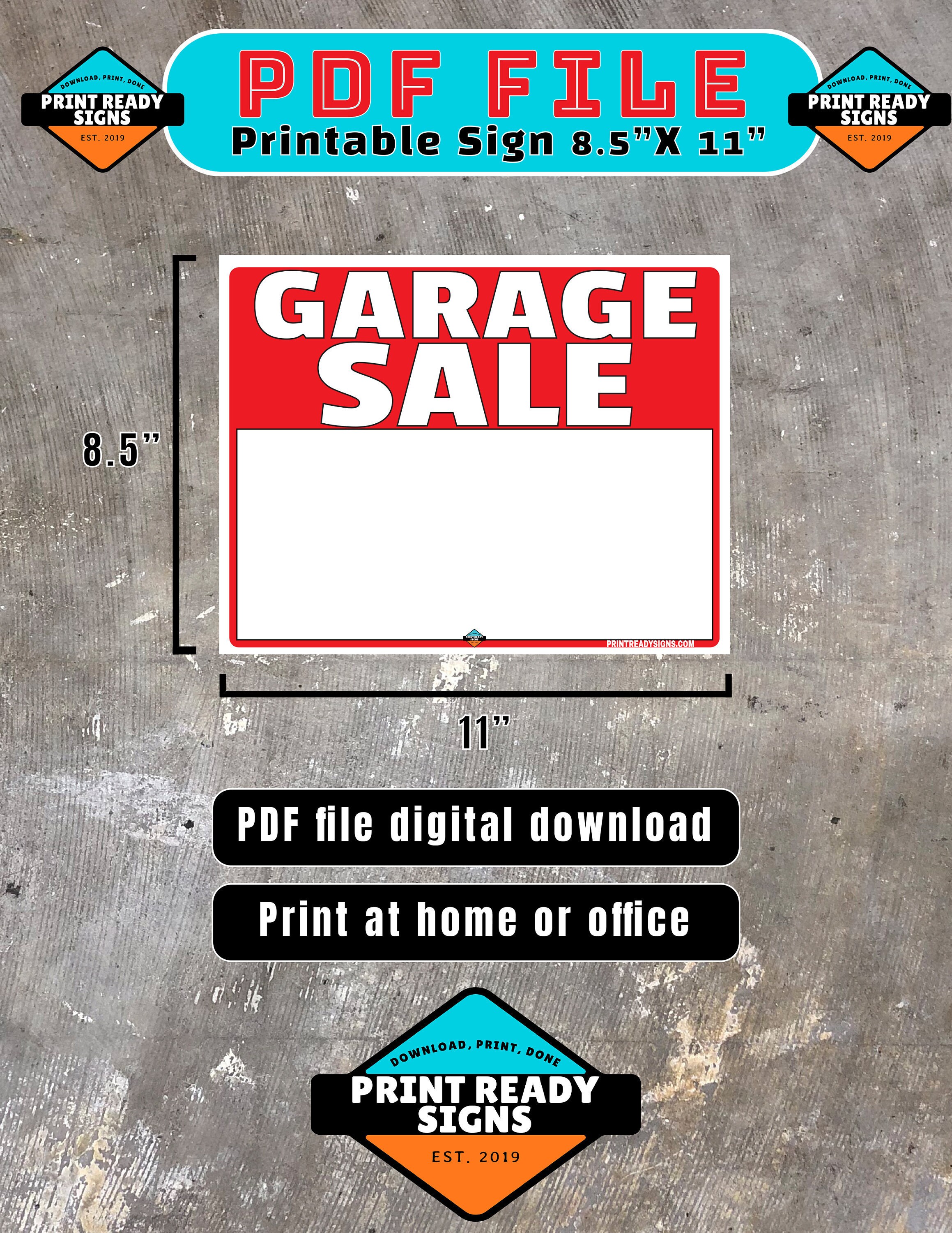 Garage Sale Sign PDF Digital Download 8.5x11 Inches PDF Format