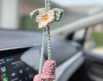 Lilly and Daisy Crochet Hanging Decor |Car Accessories | Crochet Hanging Plants| Succulent Car Plant Decor | Mirror car hanging| Amigurumi