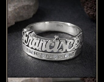 Sterling Silber Personalisierte Name Ring, Benutzerdefinierte Runden Siegelring