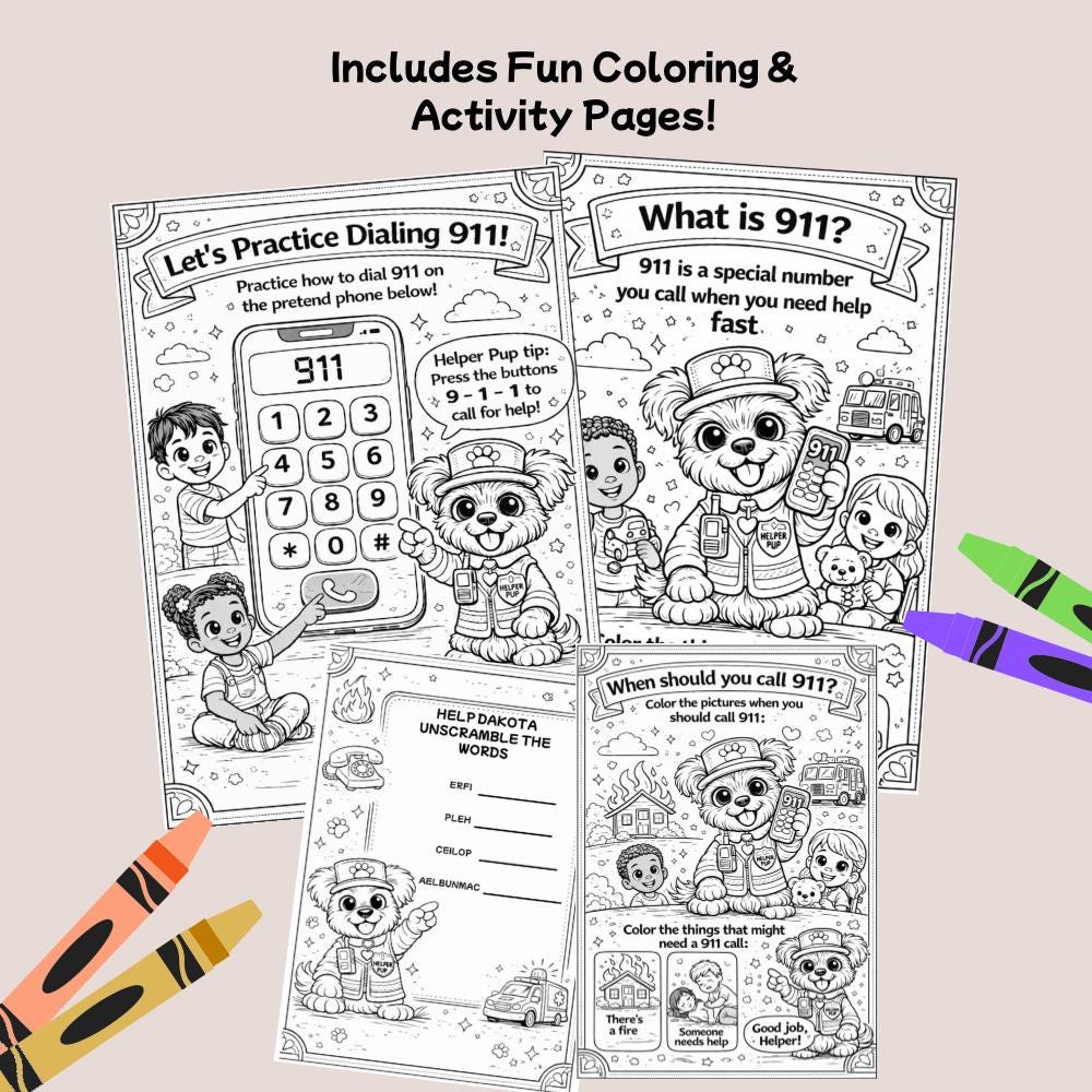 911 Safety Coloring Book for Kids | Printable PDF - Etsy