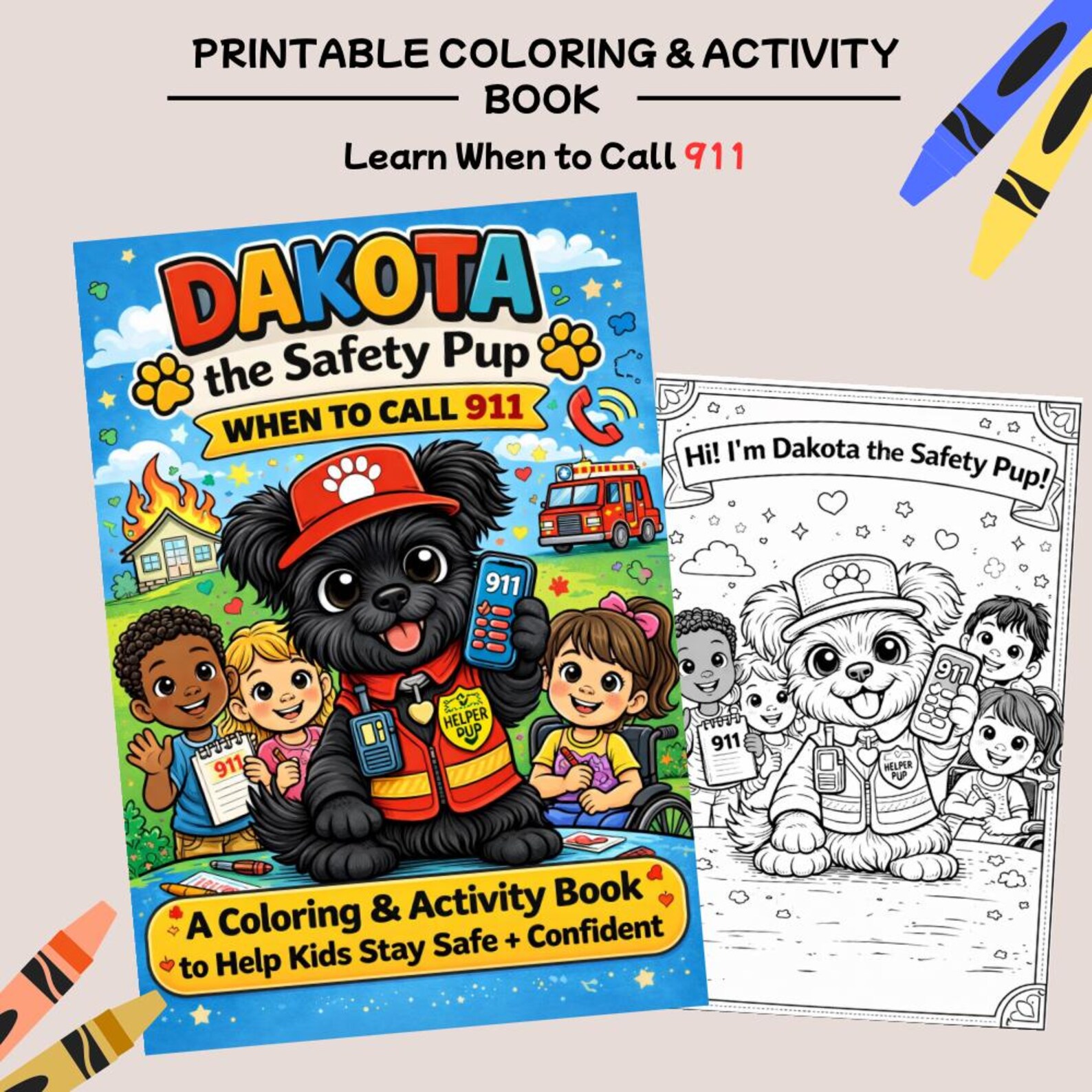 911 Safety Coloring Book for Kids | Printable PDF - Etsy