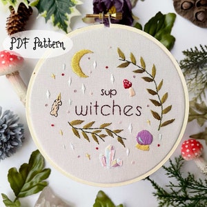 BEGINNER Sup Witches Halloween embroidery pattern | PDF pattern