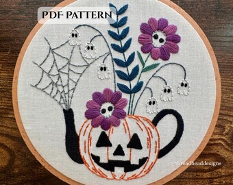 Digital Hand Embroidery Pattern – Beginner Friendly Halloween PDF – Step-by-Step Images – Instant Download