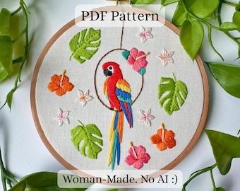 Digital Hand Embroidery Pattern – Beginner Friendly Bird PDF – Step-by-Step Images – Instant Download