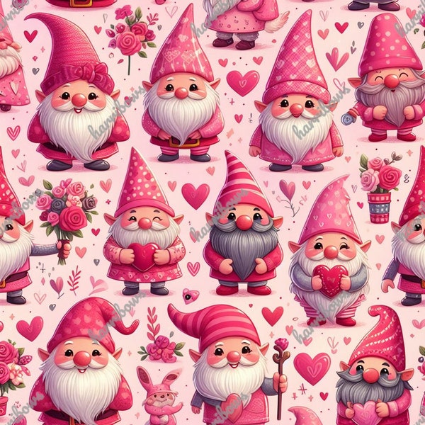 Cute gnome valentines digital paper pattern heart valentine craft project