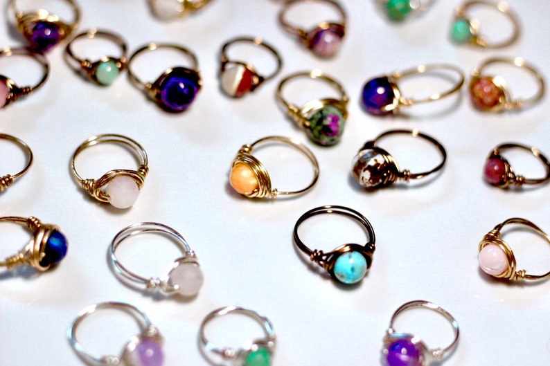 Custom Chunky Rings Funky Crystal Gemstone Rings Stone Wire Wrapped Rings Handmade Copper Wire Rings Jewelry Rings Rmsintschool Com