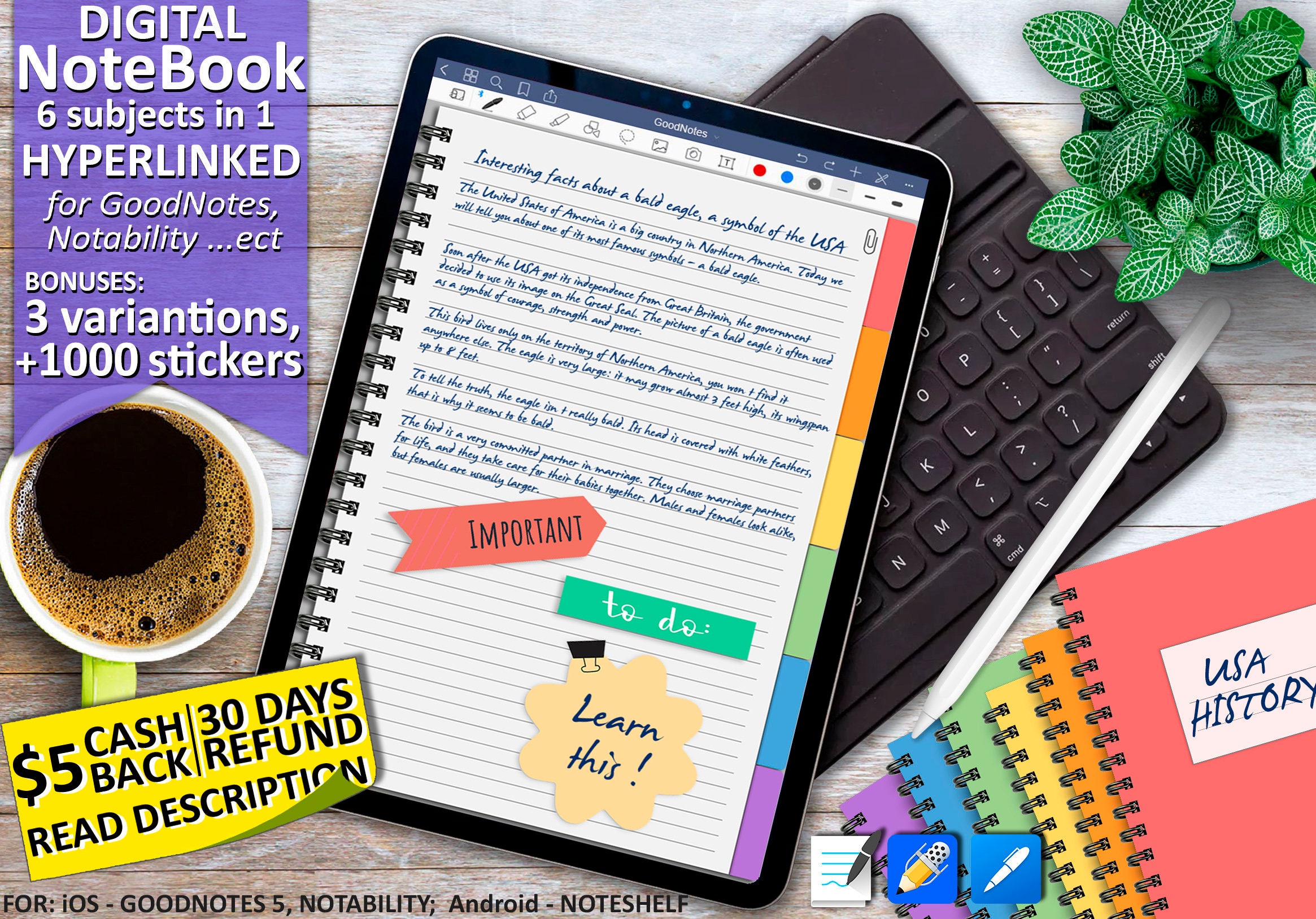 Digital Notebook Student Notebook 6 subjects 600 page Etsy