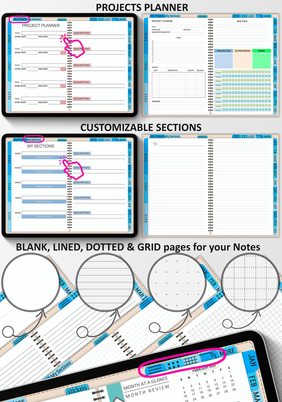 Digital planner Goodnote iPad template Hyperlinked agenda Etsy