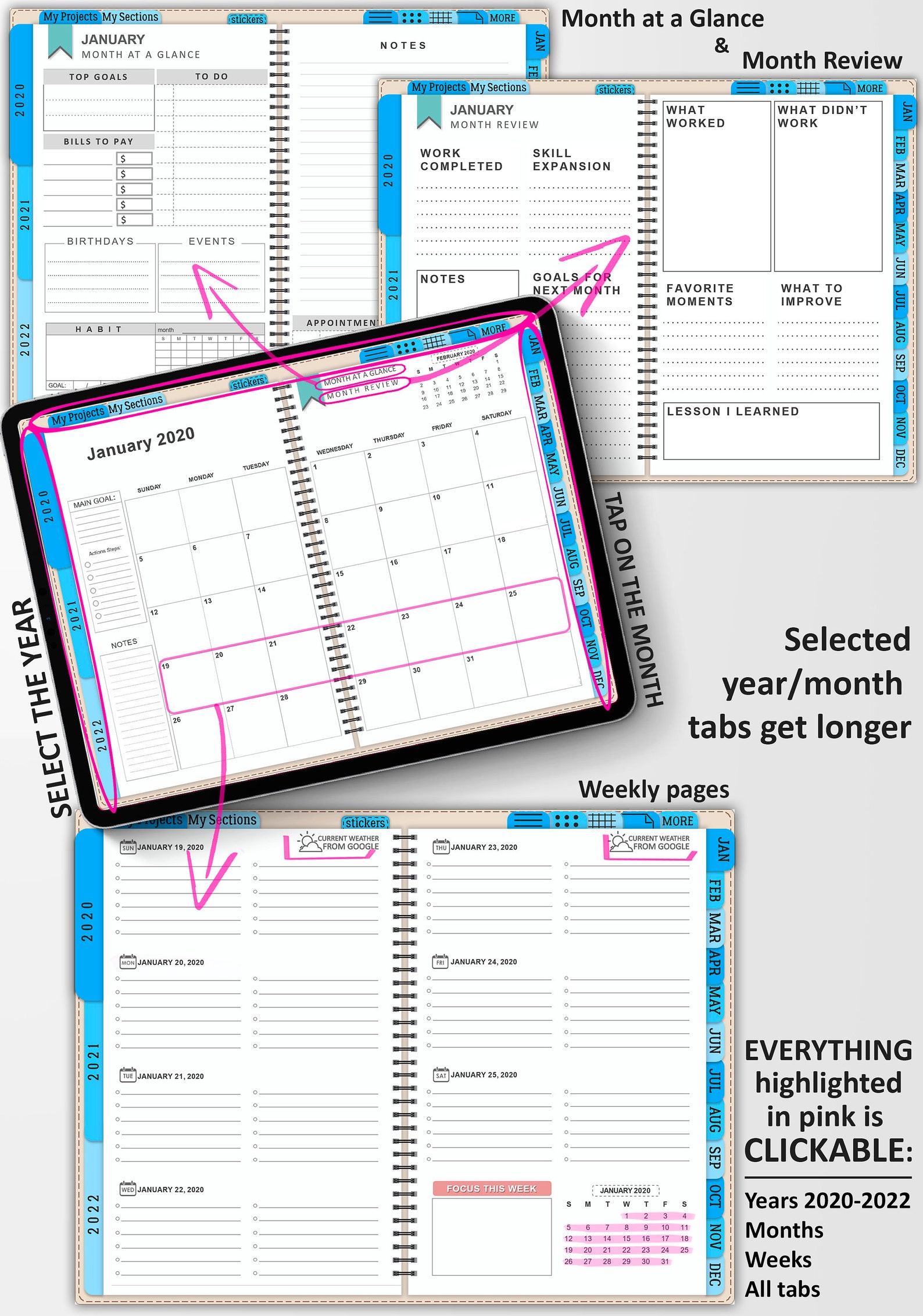 Digital planner Goodnote iPad template Hyperlinked agenda Etsy
