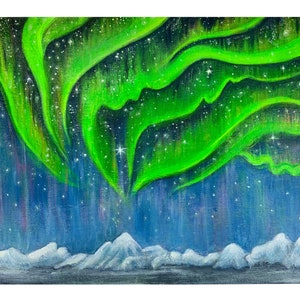 Nordlichter Gemälde - 11x14 Original Acryl auf Leinwand, Aurora Borealis Winter Landschaft Kunst