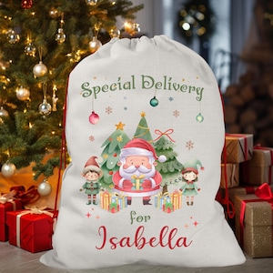 Personalised Santa Sack,Luxury Linen Christmas toy sack,Reindeer-Elf-Santa Santa helper elves Presents,Personalised Christmas Decorations