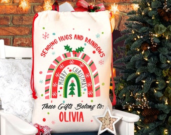 Scandi Xmas Tree Print Personalised Name ChristmasSantaPresent Sack