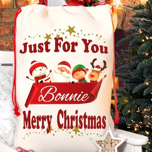 Free P&P Personalised Santa Sack,Linen Gift Bag,Christmas Sack For Children, Snowman, Reindeer, Elf,Presents for Kids,just for you,bauble