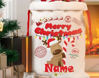 Personalised Linen Christmas Sack, Linen Sack, Gift Sack, Santa Sack, Reindeer, SS08