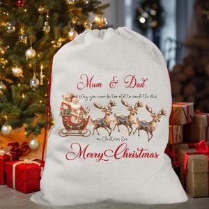 Personalised Santa Sack,Luxury Linen Christmas present sack,Christmas Eve,Personalised Christmas Decorations any name printed.
