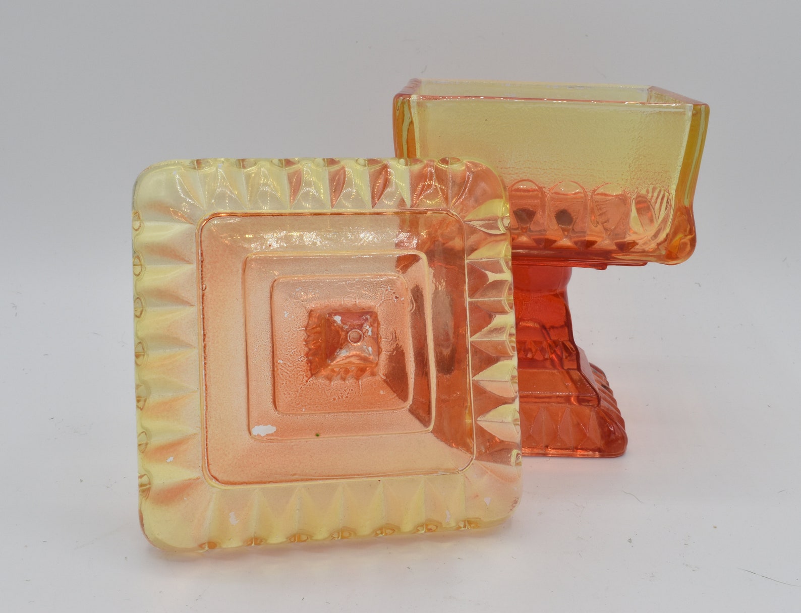 Vintage Amberina Orange Candy Dish With Lid / Etsy