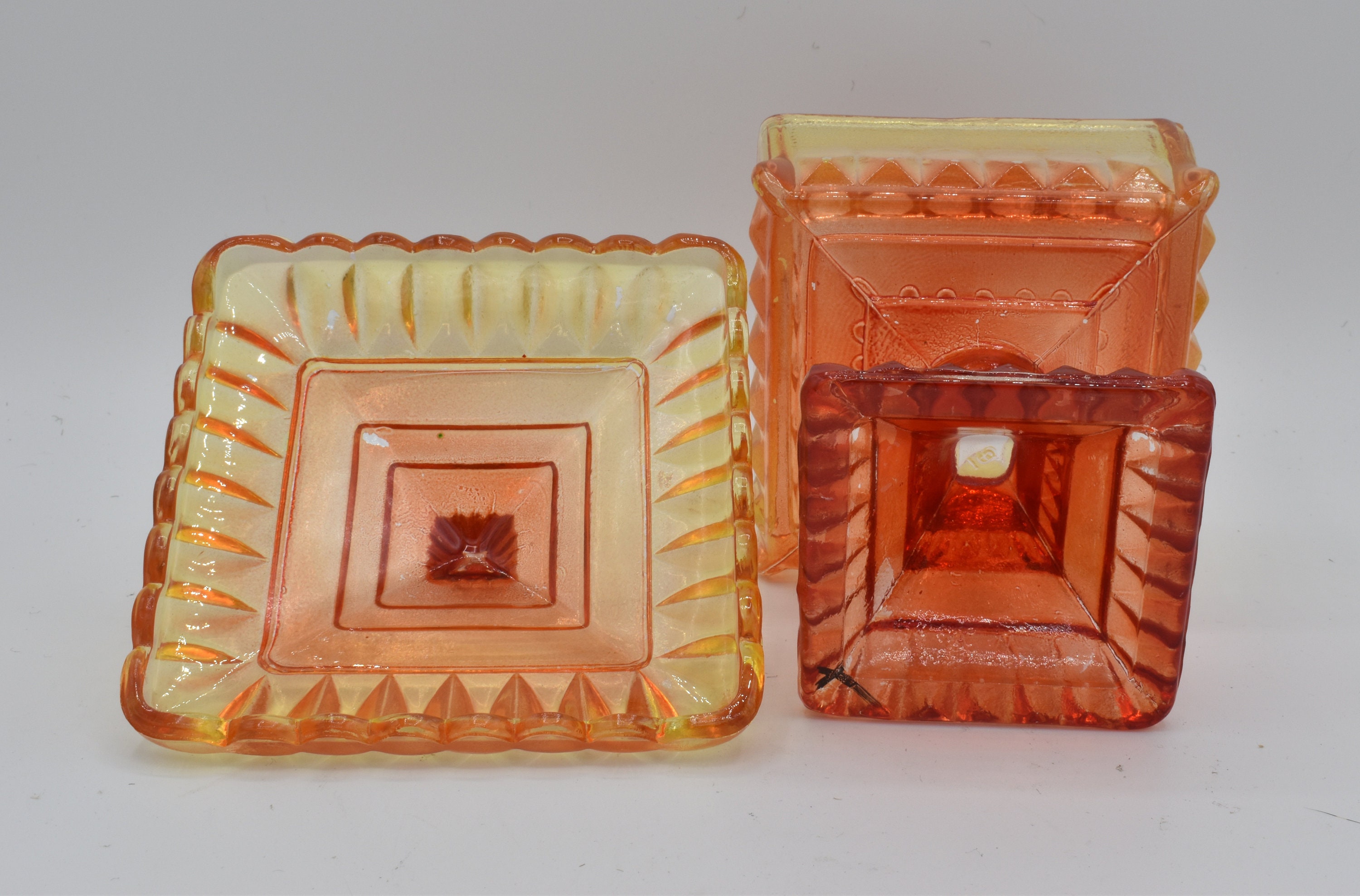 Vintage Amberina Orange Candy Dish With Lid / Etsy