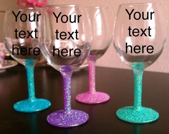 Personalized Glittery Wine Glass