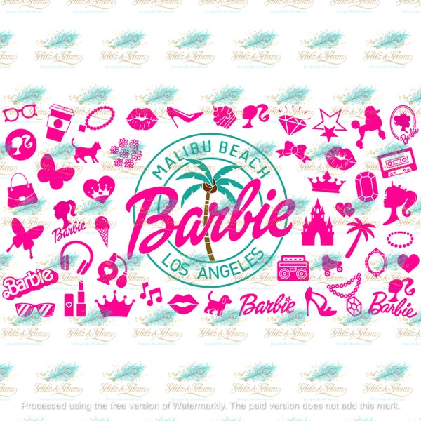 Malibu Barbie Tumbler, Digital Tumbler Wrap, Libbey Tumbler Wrap, PNG, Beer Can Wrap