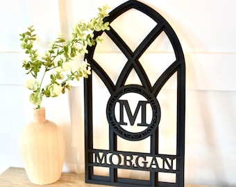 Custom Wood Arch Window Sign, Personalized Monogram Arch Door Sign, Last Name Laser Cut Sign, Housewarming Gift, Wedding Gift, Family Sign