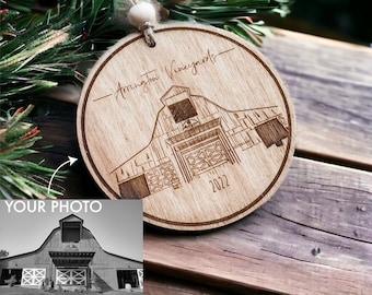 Custom Photo Sketch Ornament, Personalized House Drawing Ornament, Laser Engraved Wood Ornament, Housewarming Gift, Christmas Gift