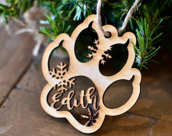 Cat Paw Print Name Ornaments, Personalized Cat Ornament, Christmas Gift for Cat, Cat Paw Custom, Cat Love, Cat Lady Gift, Cat Dog Laser