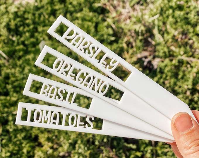 Custom Garden Stakes, 8” Black White Acrylic Vegetable Herb Markers, Garden, Gift for Gardener, Mother's Day, Housewarming, Garden Labels