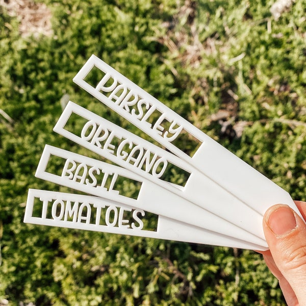 Custom Garden Stakes, 8” Black White Acrylic Vegetable Herb Markers, Garden, Gift for Gardener, Mother's Day, Housewarming, Garden Labels