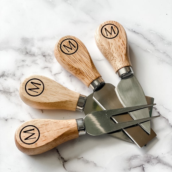 Personalized Cheese Knives, Initial Charcuterie Knives, Laser engraved Wood Gift, Housewarming Gift, Client Gift, Marketing Material Logo