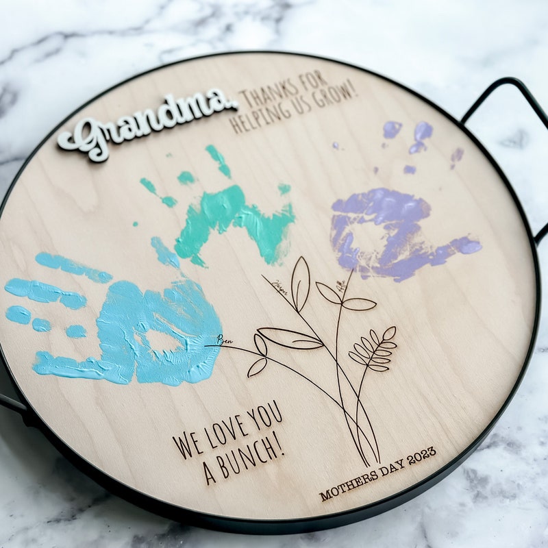 Mother&#39;s Day Personalized Mother&#39;s Day Gift, Mother&#39;s Day DIY Handprint Art, Mom Gift from Kids, Gift for Grandma, Personalized Serving Tray